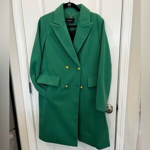 BCBGMAXAZRIA Long Kelly Green Double Breasted Peacoat with Pockets Large NWT